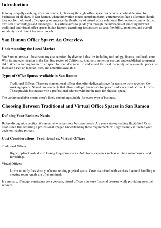 Picking Between Traditional and Virtual Office Spaces in San Ramon