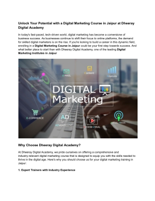 Digital Marketing Course in Jaipur at Dheeray Digital Academy