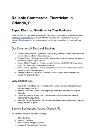 Reliable Commercial Electrician in Orlando, FL