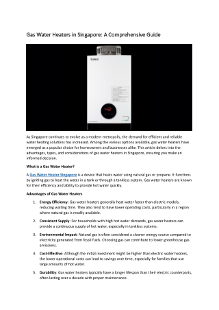 Gas Water Heater Singapore