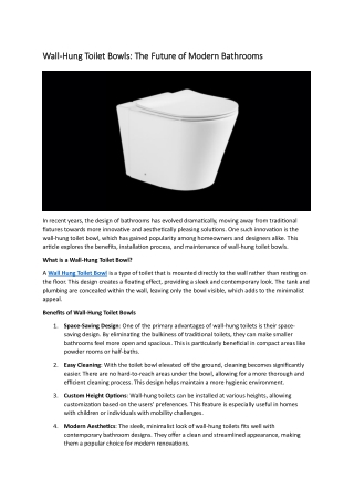 Wall Hung Toilet Bowl