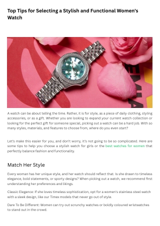 Top Tips for Selecting a Stylish and Functional Women's Watch