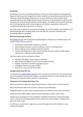 Comprehensive Guide to Hematology Lab Tests and CBC