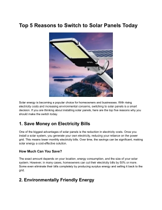 Top 5 Reasons to Switch to Solar Panels Today