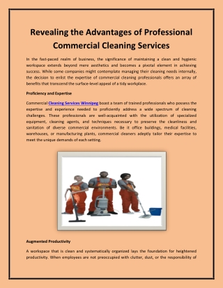 Revealing the Advantages of Professional Commercial Cleaning Services