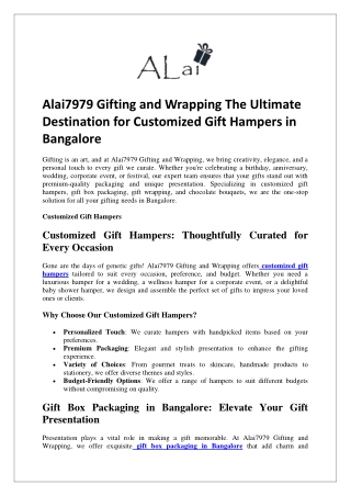 Alai7979 Gifting and Wrapping The Ultimate Destination for Customized Gift Hampers in Bangalore