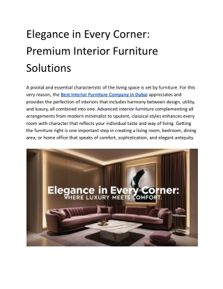 Elegance in Every Corner Premium Interior Furniture Solutions
