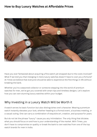 How to Buy Luxury Watches at Affordable Prices