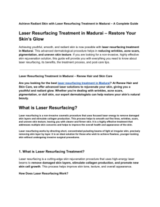 Laser Resurfacing Treatment in Madurai- Renew Hair and Skin Care