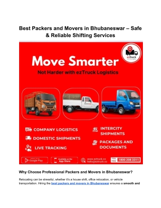 Best Packers and Movers in Bhubaneswar – Safe & Reliable Shifting Services