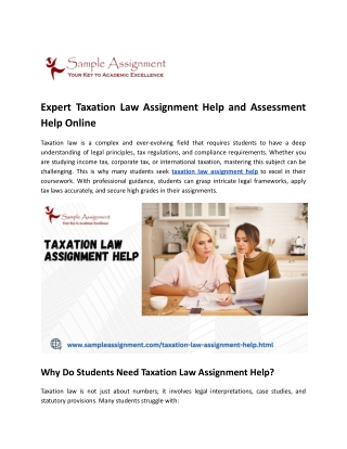 Expert Taxation Law Assignment Help and Assessment Help Online