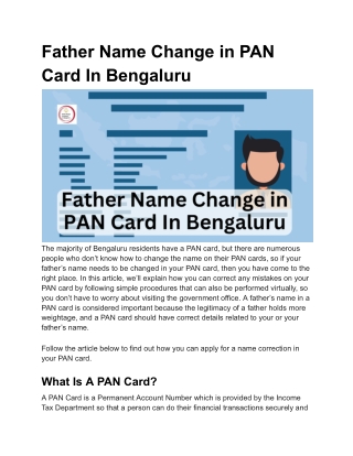 Father Name Change in PAN Card In Bengaluru