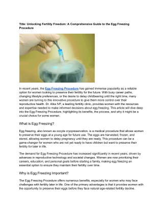 Egg Freezing Procedure