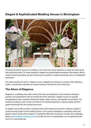 Elegant & Sophisticated Wedding Venues in Birmingham