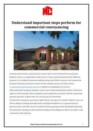 Understand important steps perform for commercial conveyancing