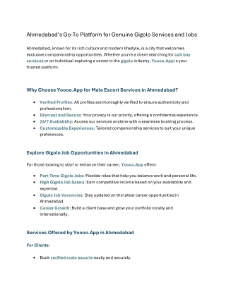 Ahmedabad’s Go-To Platform for Genuine Gigolo Services and