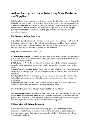 Arihant Enterprise One of India's Top Spice Producers and Suppliers
