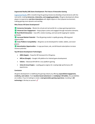 Augmented Reality (AR) Game Development: The Future of Interactive Gaming