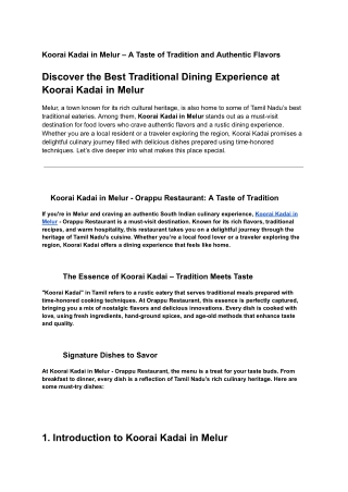 Koorai Kadai in melur - Orappu Restaurant