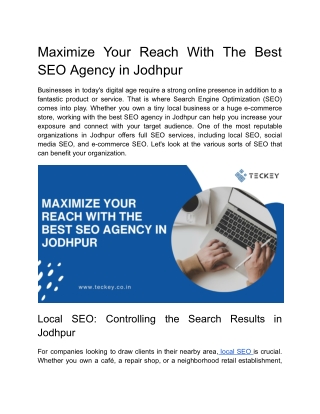 Maximize Your Reach With The Best SEO Agency in Jodhpur