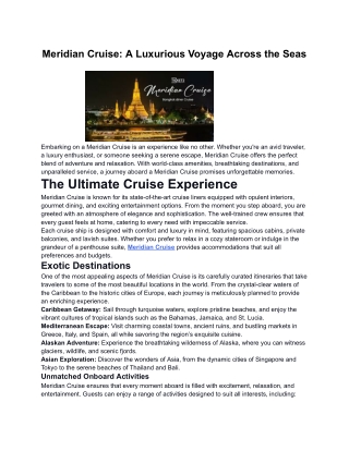 Meridian Cruise_ A Luxurious Voyage Across the Seas