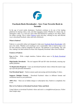Facebook Reels Downloader - Save Your Favorite Reels in Seconds
