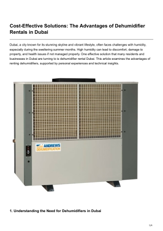 Cost-Effective Solutions The Advantages of Dehumidifier Rentals in Dubai