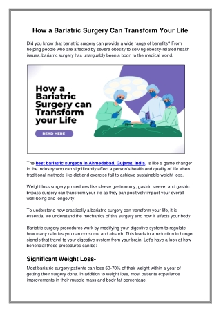 How a Bariatric Surgery Can Transform Your Life