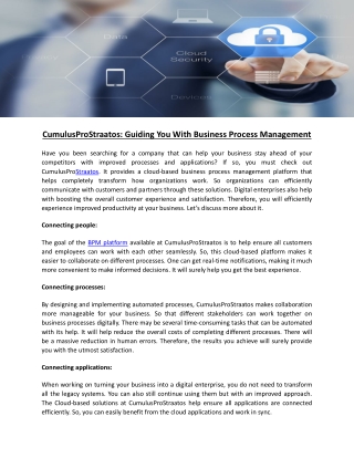 CumulusProStraatos Guiding You With Business Process