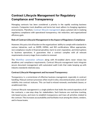Contract Lifecycle Management for Regulatory Compliance and Transparency