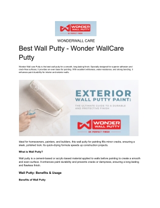 Wonder Wallcare Putty – The Best Wall Putty for a Perfect Base