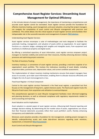 Comprehensive Asset Register Services: Streamlining Asset Management for Optimal