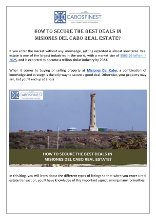 How to Secure the Best Deals in Misiones Del Cabo Real Estate