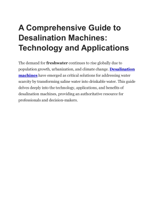A Comprehensive Guide to Desalination Machines