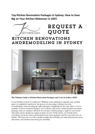 Top Kitchen Renovation Packages in Sydney How to Save Big on Your Kitchen Makeover in 2025