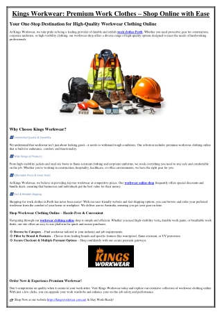 Kings Workwear Premium Work Clothes – Shop Online with Ease