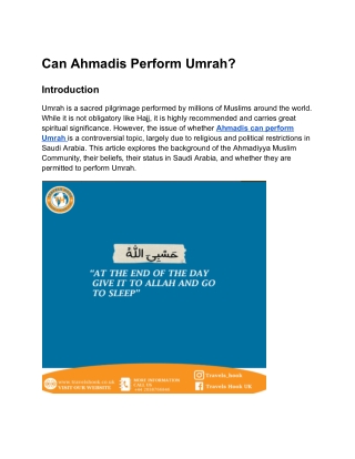 Can Ahmadis Perform Umrah