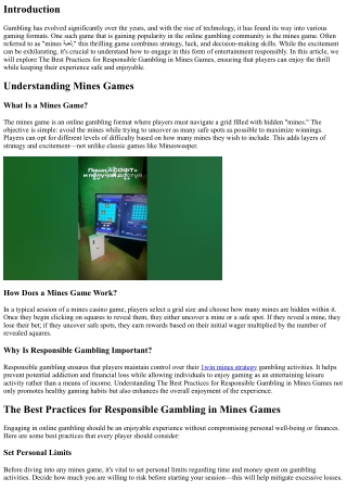 The Best Practices for Responsible Gambling in Mines Games