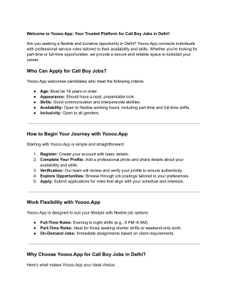 Welcome to Yoooo.App: Your Trusted Platform for Call Boy Jobs in Delhi!