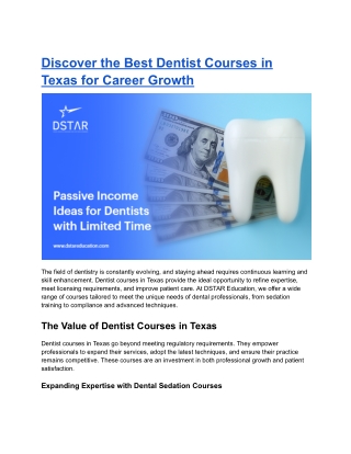 Discover the Best Dentist Courses in Texas for Career Growth