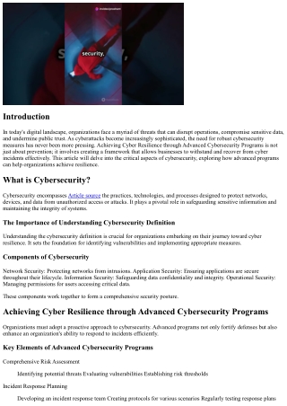 Achieving Cyber Resilience through Advanced Cybersecurity Programs
