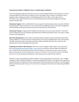 Preparing your Body for Childbirth is Key to a Healthy Baby and Mother