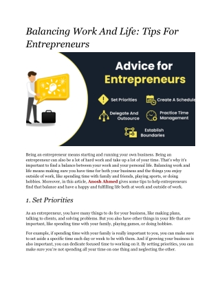 Anosh Ahmed Guide to Work-Life Balance for Entrepreneurs