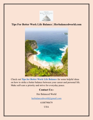 Tips For Better Work Life Balance  Herbalancedworld.com