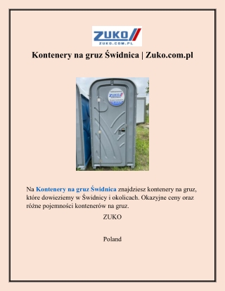 Kontenery na gruz Świdnica  Zuko.com