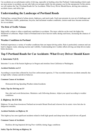 Top 5 Portland Roads for Car Accidents: What Every Driver Should Know