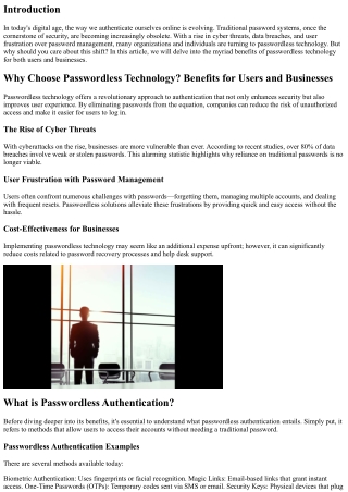 Why Choose Passwordless Technology? Benefits for Users and Businesses