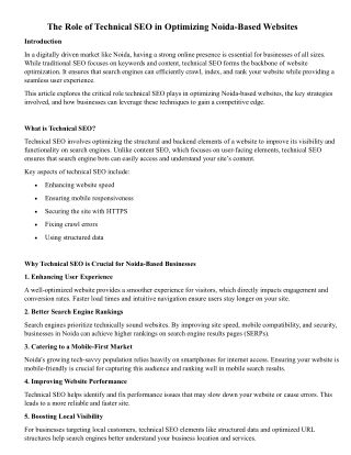 The Role of Technical SEO in Optimizing Noida-Based Websites