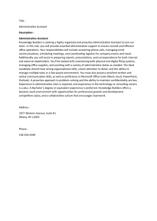 Administrative Assistant Jobs in Albany NY