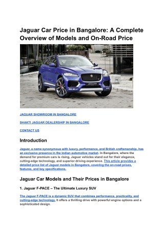 Jaguar Car Price in Bangalore_ A Complete Overview of Models and On-Road Price